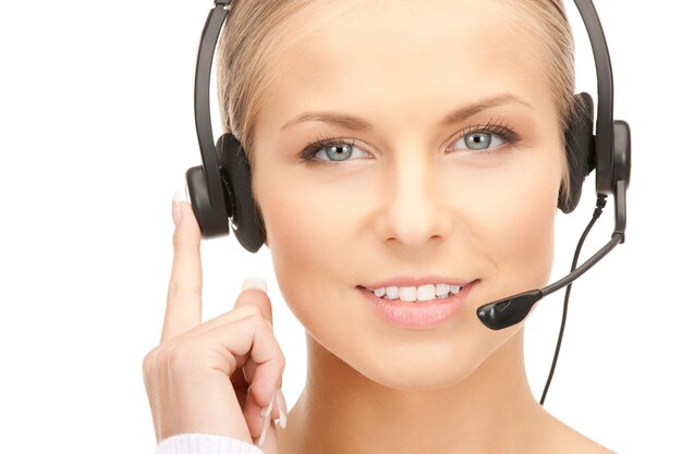 bright picture of friendly female helpline operator