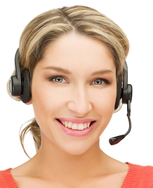 bright picture of friendly female helpline operator