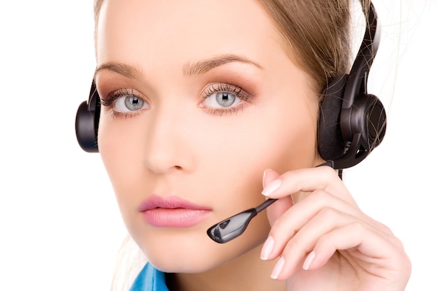 bright picture of friendly female helpline operator