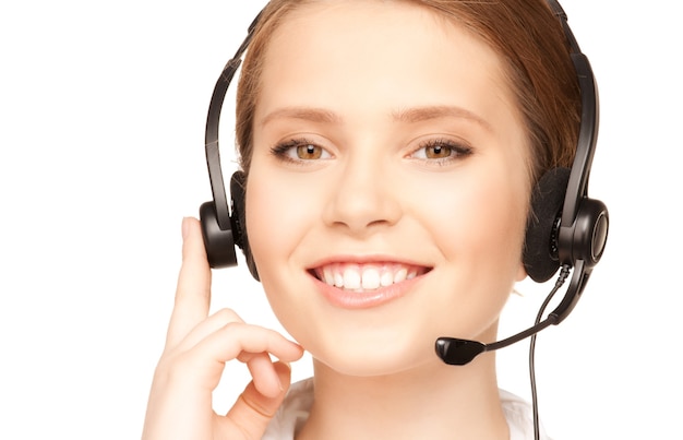 bright picture of friendly female helpline operator