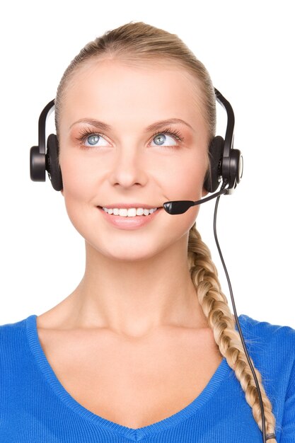 bright picture of friendly female helpline operator