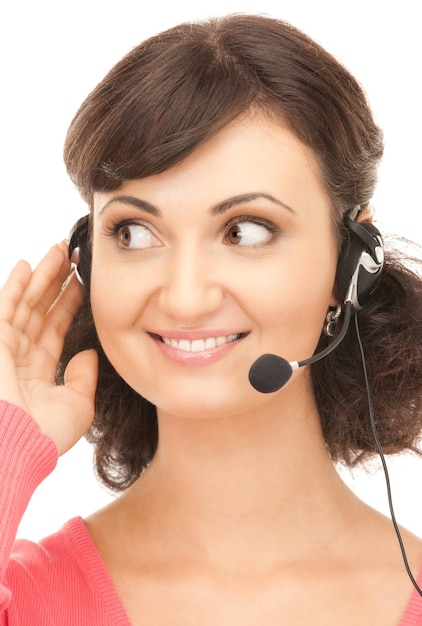 bright picture of friendly female helpline operator