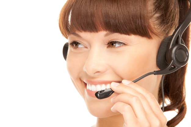 bright picture of friendly female helpline operator