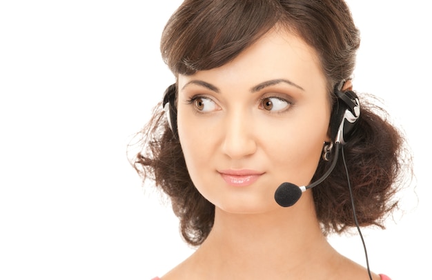 bright picture of friendly female helpline operator