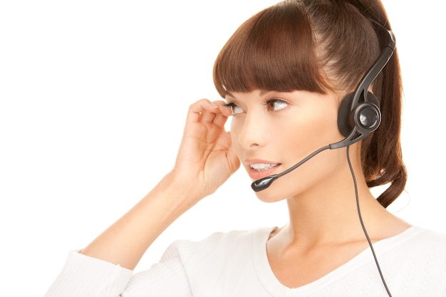 bright picture of friendly female helpline operator