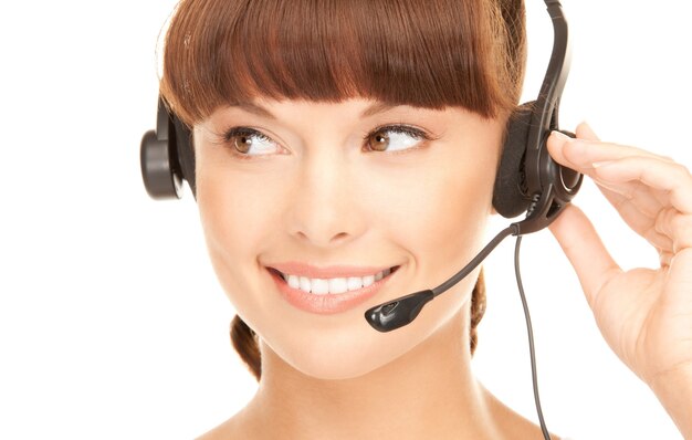 bright picture of friendly female helpline operator