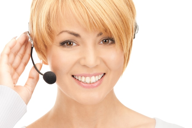 bright picture of friendly female helpline operator