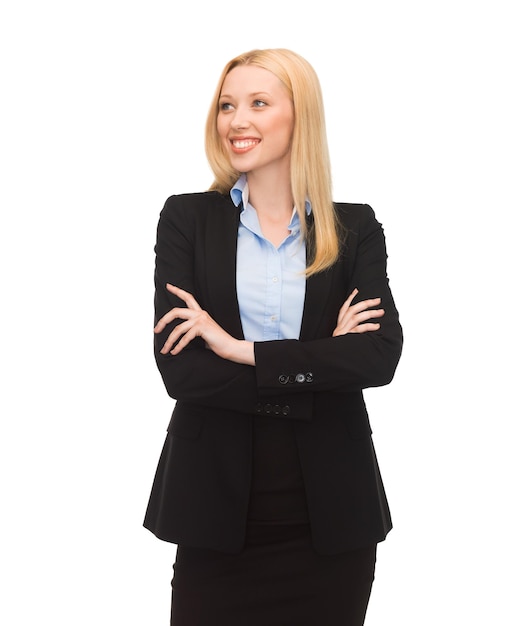 bright picture of friendly young smiling businesswoman