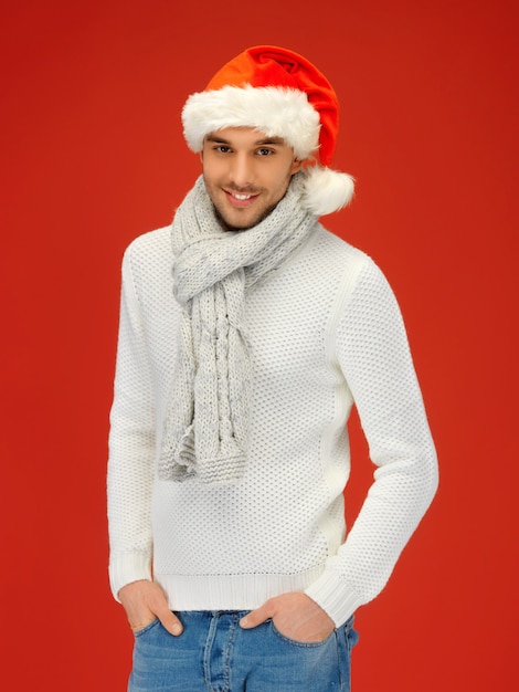 Bright picture of handsome man in christmas hat