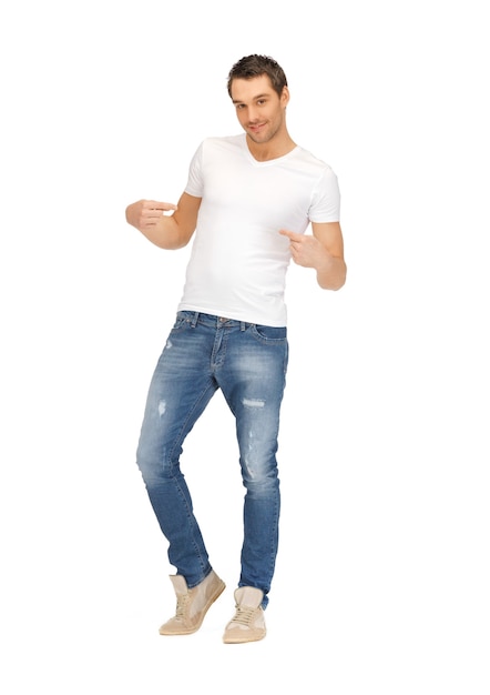 Photo bright picture of handsome man in  white shirt