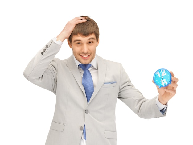 bright picture of handsome man with clock