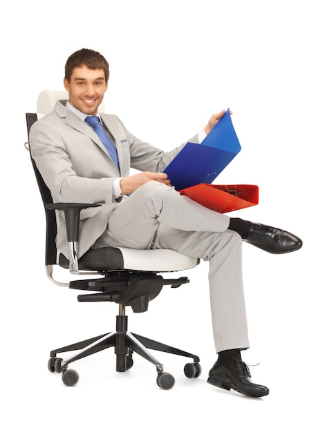 bright picture of handsome man with folders