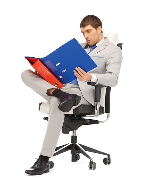 bright picture of handsome man with folders