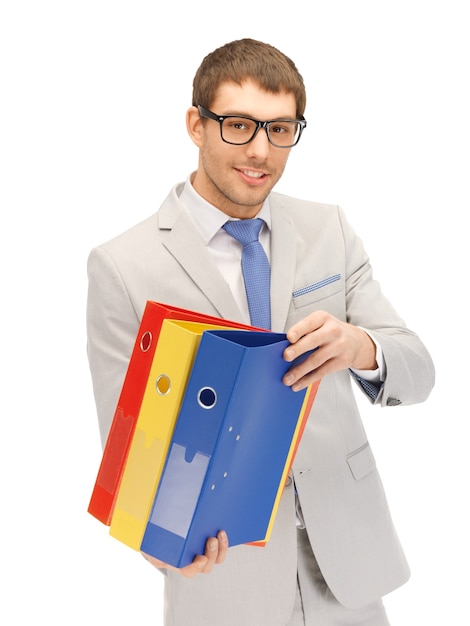 bright picture of handsome man with folders