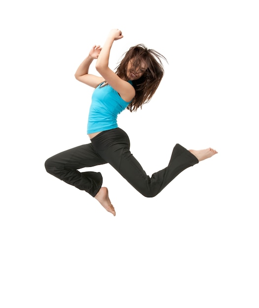 bright picture of happy jumping sporty girl