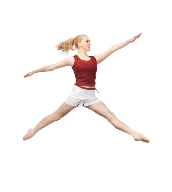 bright picture of happy jumping sporty girl