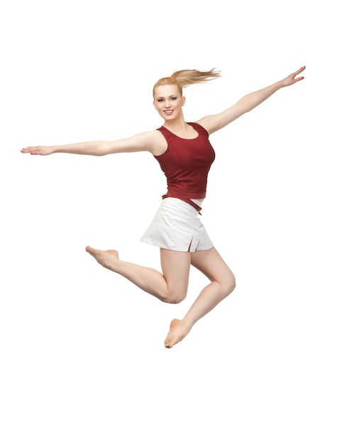 bright picture of happy jumping sporty girl