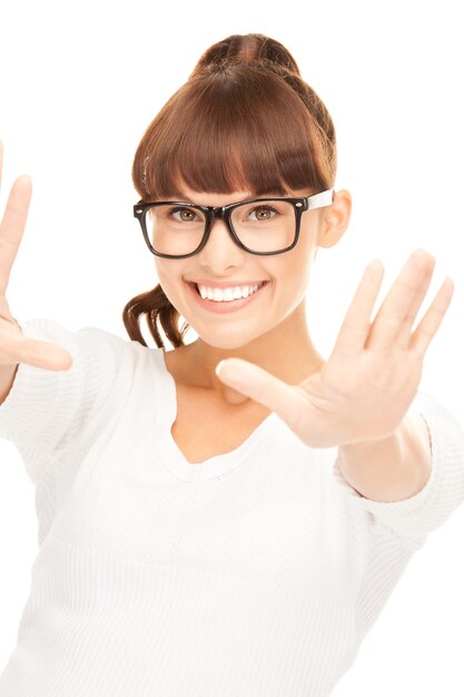 bright picture of happy woman over white