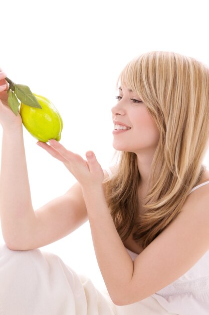 bright picture of lovely blonde with lemon