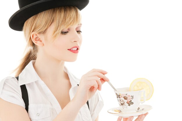 bright picture of lovely girl with cup of tea