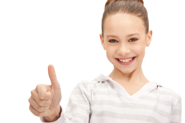 bright picture of lovely teenage girl with thumbs up