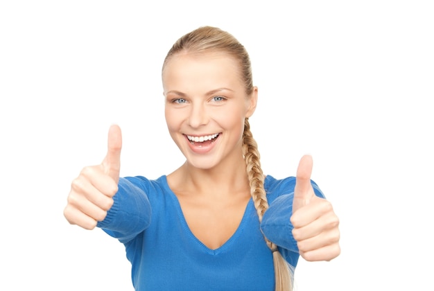 bright picture of lovely teenage girl with thumbs up