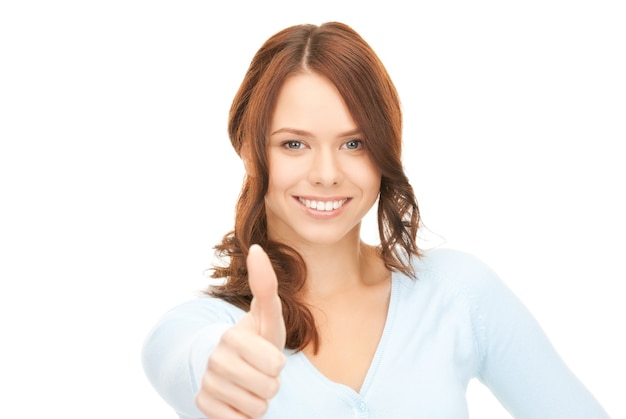 bright picture of lovely teenage girl with thumbs up