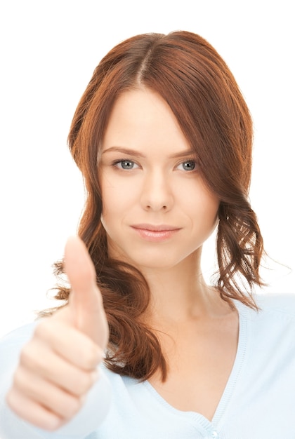 bright picture of lovely teenage girl with thumbs up