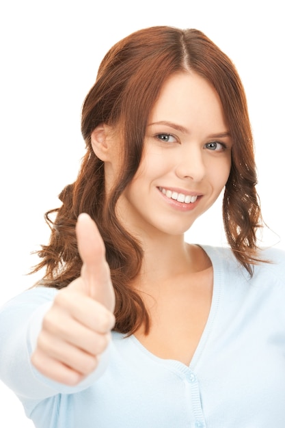 bright picture of lovely teenage girl with thumbs up