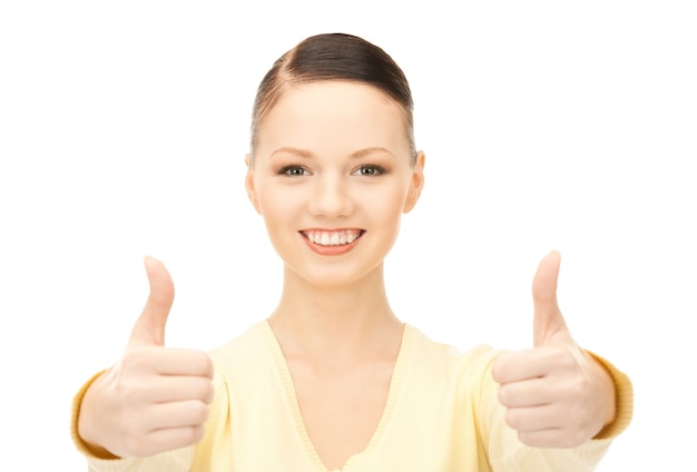 bright picture of lovely teenage girl with thumbs up