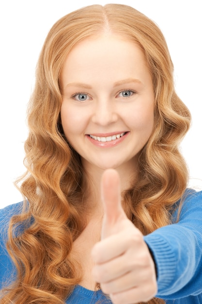 bright picture of lovely teenage girl with thumbs up