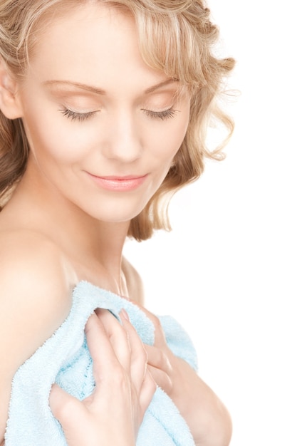 bright picture of lovely woman in towel over white