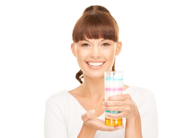 bright picture of lovely woman with glass of milk