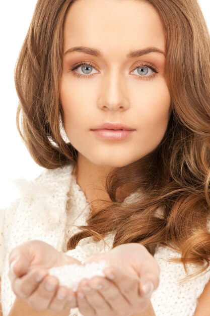 bright picture of lovely woman with ice crystals