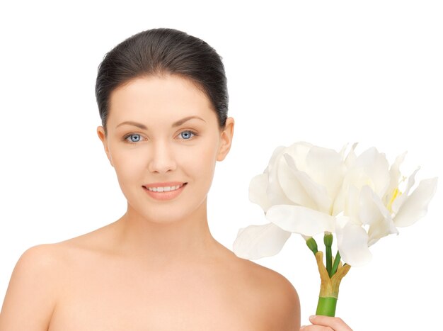 bright picture of lovely woman with lily flower.