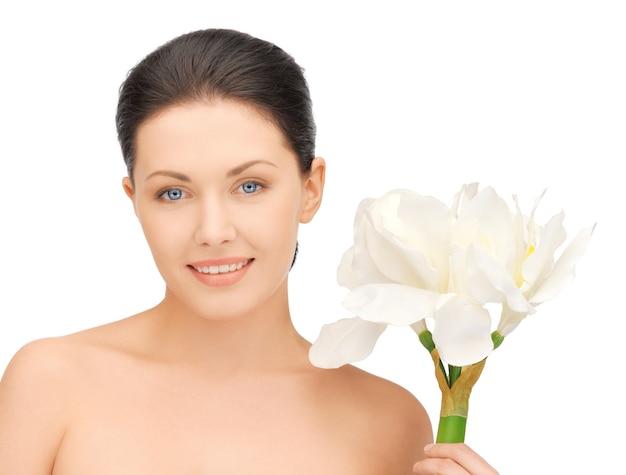 Bright picture of lovely woman with lily flower