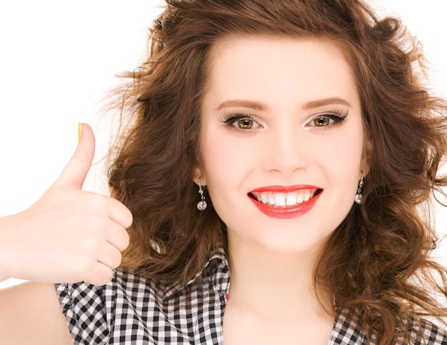 bright picture of lovely woman with thumbs up