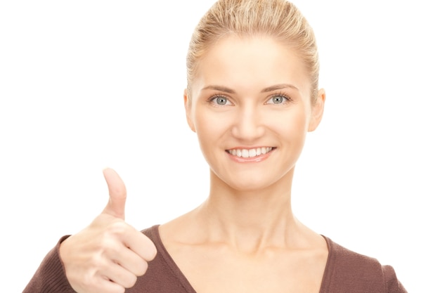 bright picture of lovely woman with thumbs up