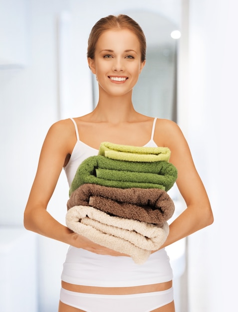 bright picture of lovely woman with towels