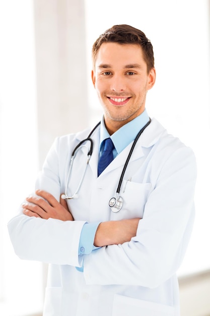 bright picture of male doctor with stethoscope