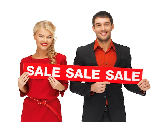яркое изображение мужчины и женщины со знаком продажи