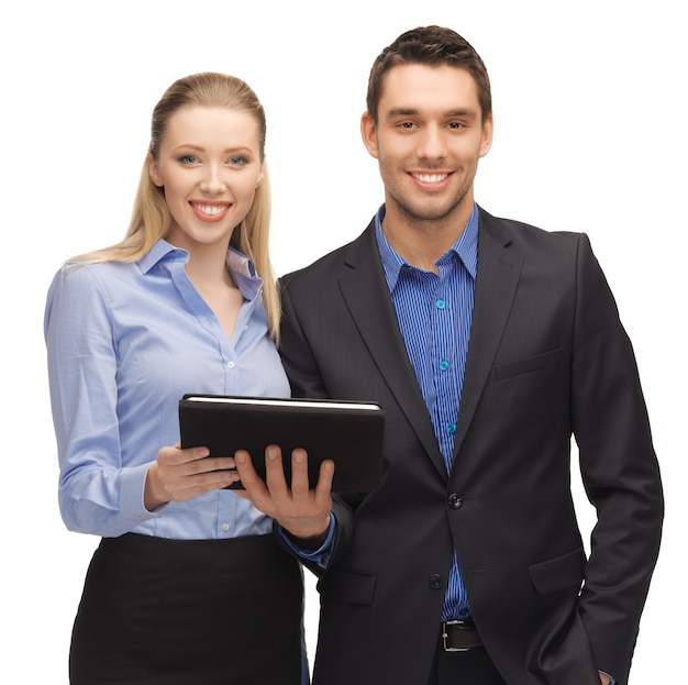 bright picture of man and woman with tablet pc.