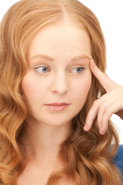 bright picture of pensive businesswoman over white