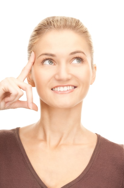 bright picture of pensive businesswoman over white