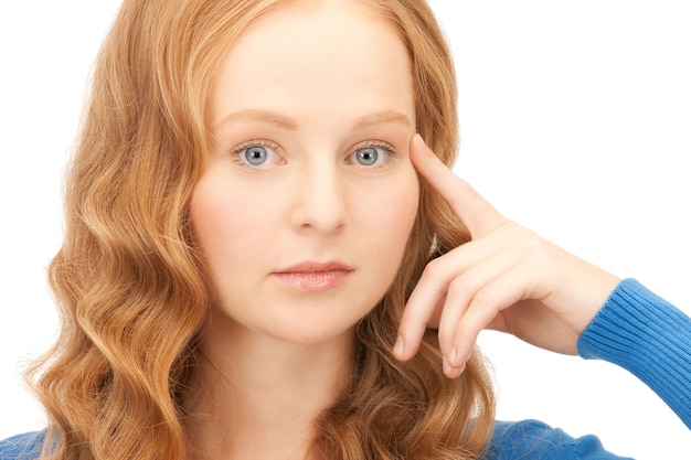 bright picture of pensive businesswoman over white