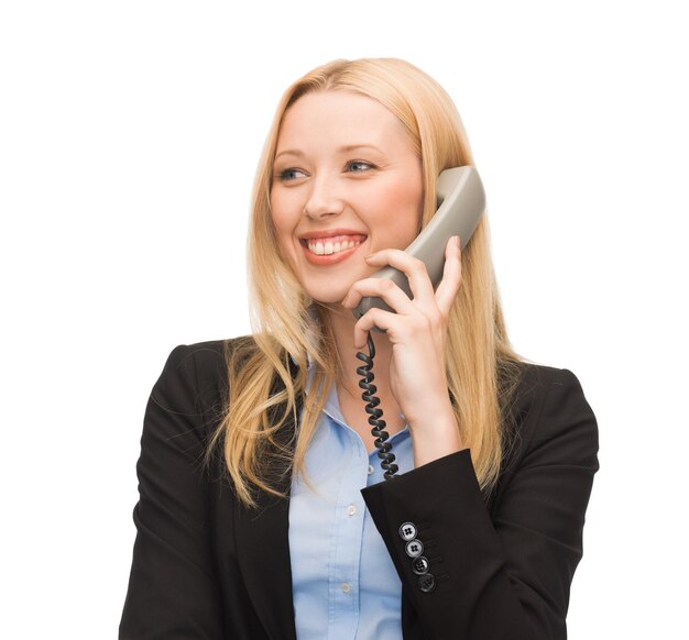 bright picture of smiling woman with phone