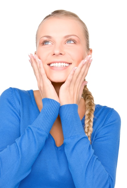 bright picture of surprised woman face over white