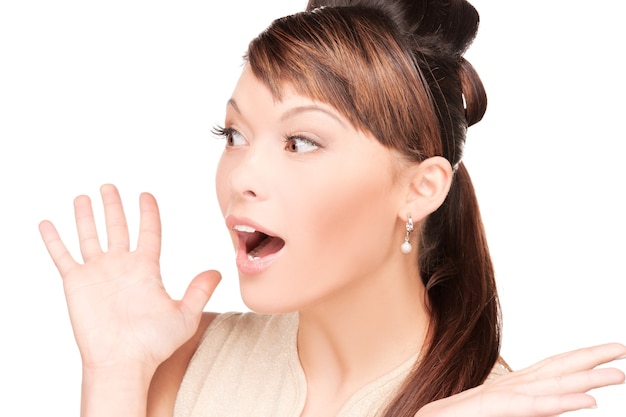 bright picture of surprised woman face over white