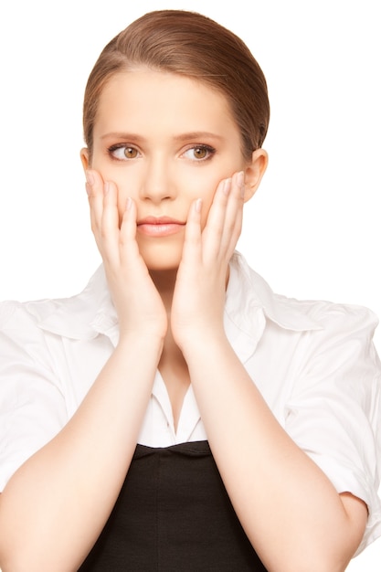 bright picture of unhappy teenage girl over white