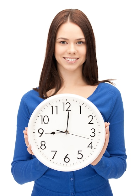 bright picture of woman holding big clock